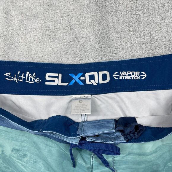 Salt Life SLX-QD Boardshorts Men 38 Blue Green Vapor Stretch Swimwear Drawstring - Picture 3 of 11